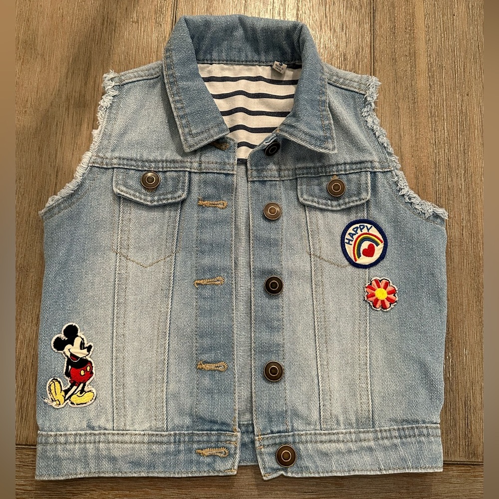 Disney + Junk Food Girls Mickey Mouse Denim Jean Vest | Size Small